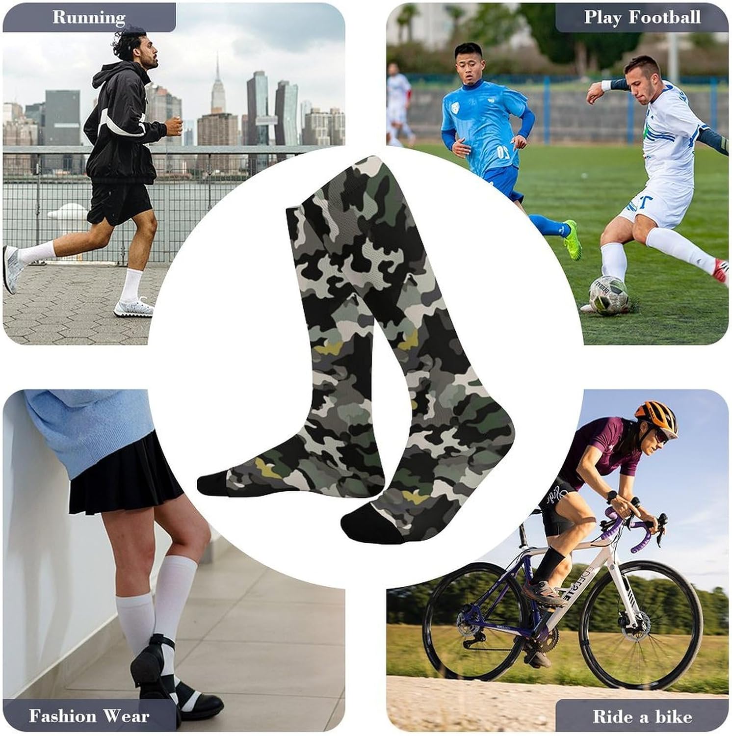 Knee High Socks Abstract Camouflage Long Tube Boot Seamless Toe