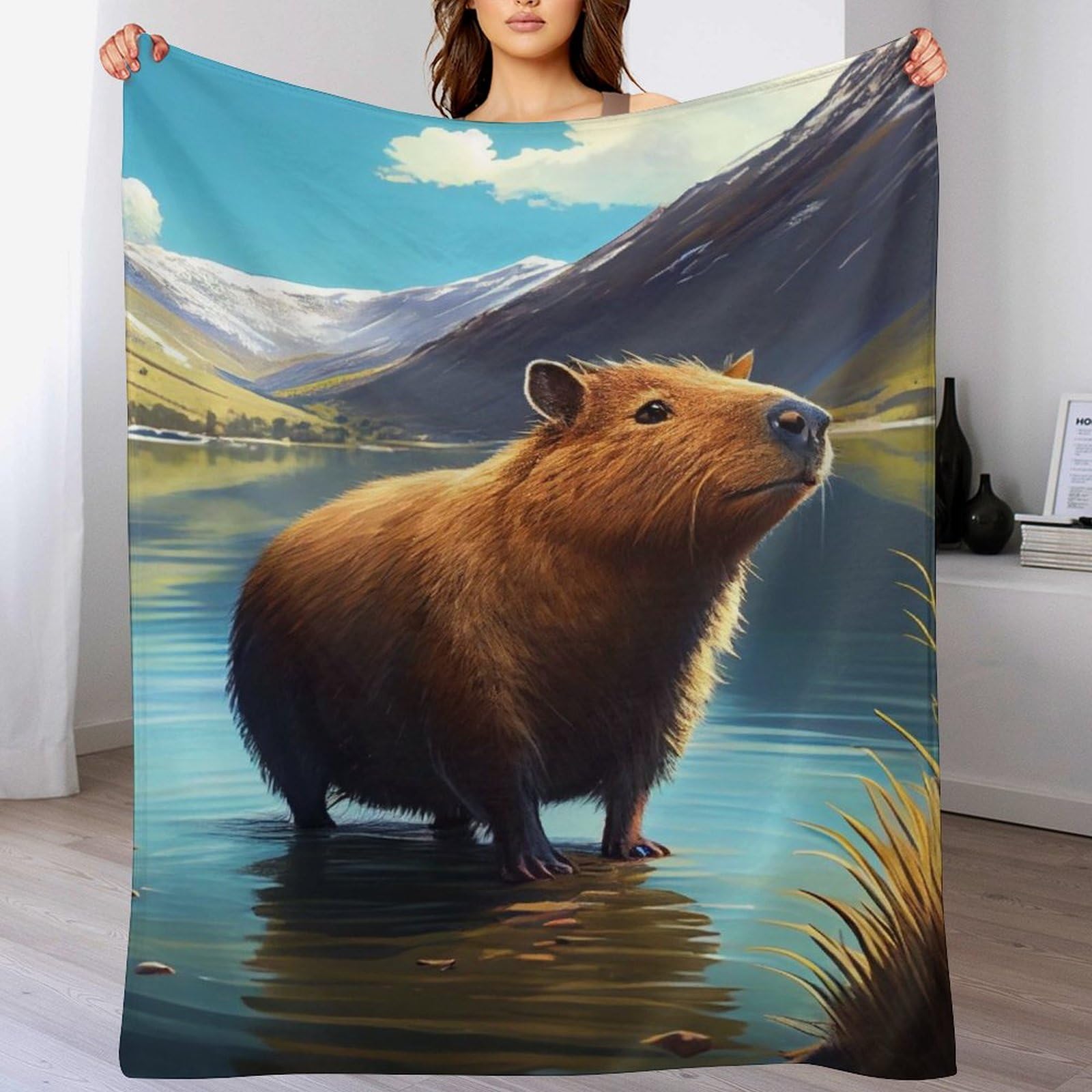 LLXXHH Capybara Animal Throw Blanket Soft Plush Thick Cosy Fuzzy Fluffy Machine Washable Flannel Blankets for All Season Use Bedroom Couch 130×150cm