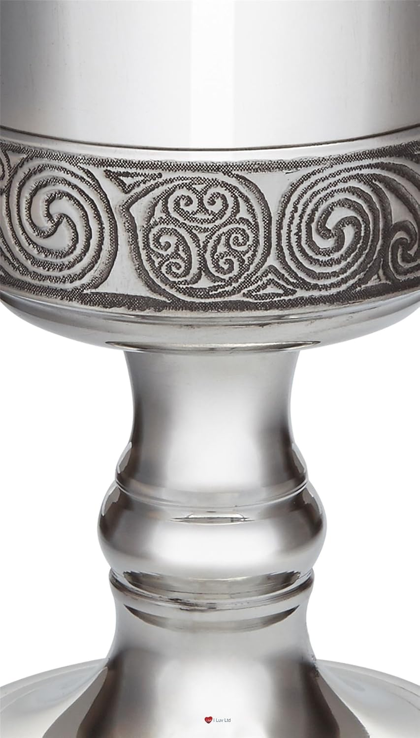 I LUV LTD Wine Goblet classic Flared Bowl on Stem Pewterware With Kells Design Possible for Engraving and For Weddings