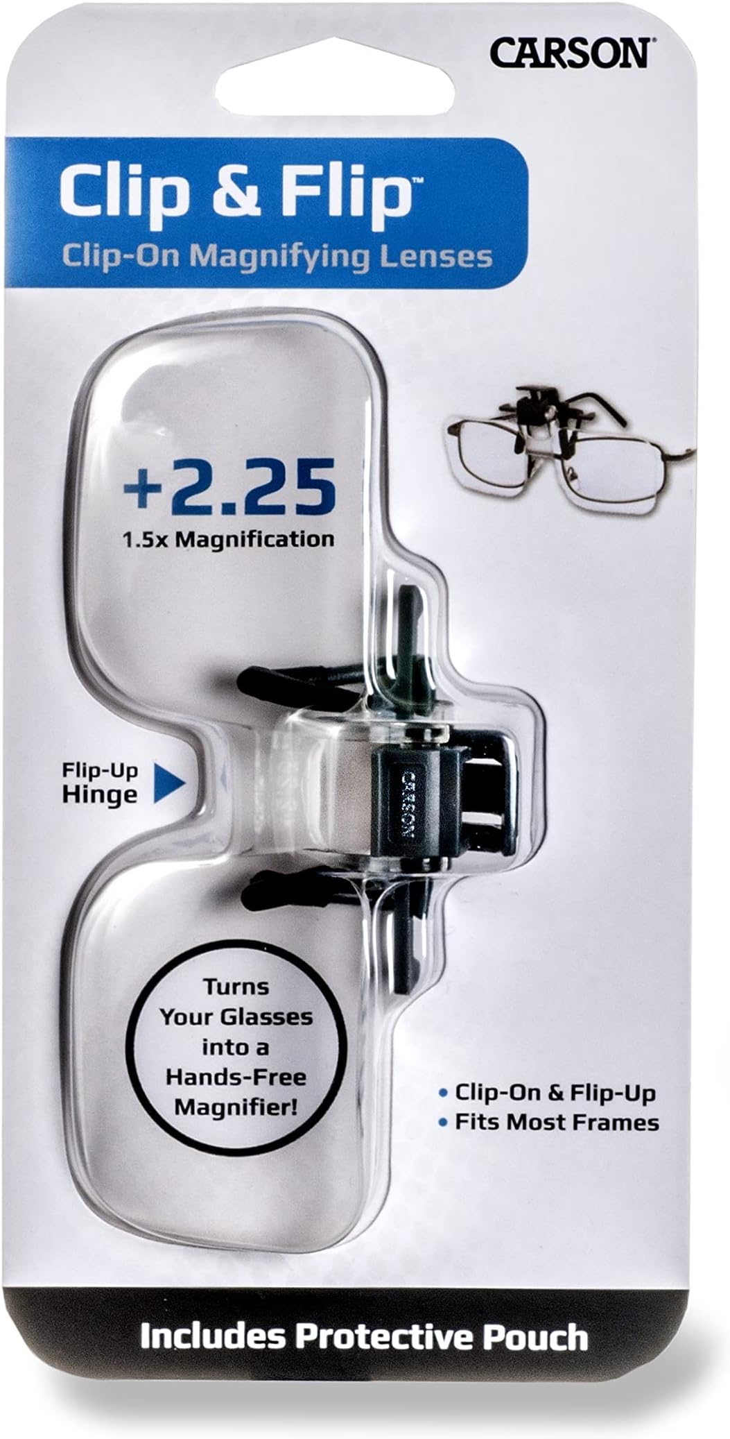 Carson Optical Clip and Flip 1.5X 2.25 Diopters Magnifying Lenses