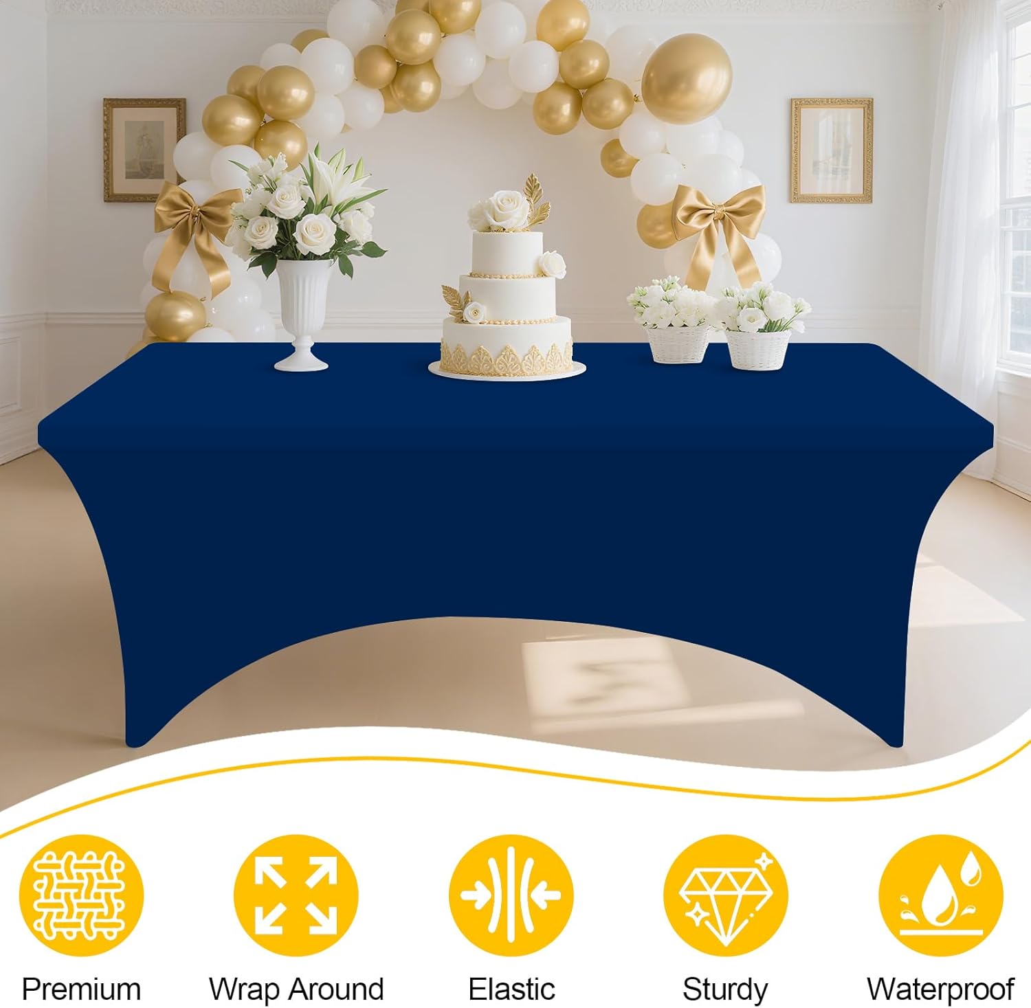 Smiry 2 Pack Spandex Table Cloth 6FT, Elastic Fitted Stretch Tablecloths, Washable and Wrinkle Free Rectangular Patio Table Cover for Outdoor, Wedding, Banquet & Parties (Navy, 72Lx30Wx30H Inch)