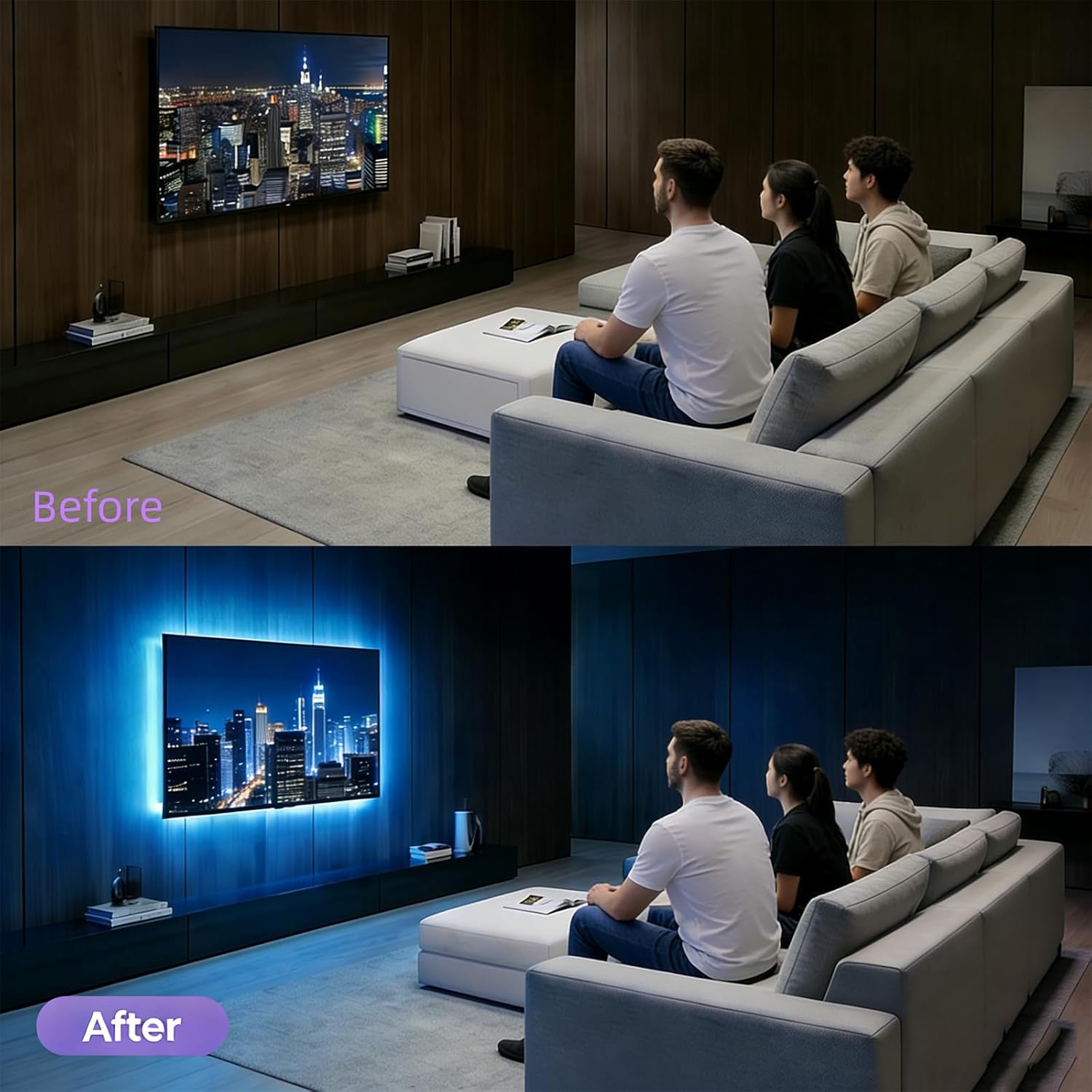 LED Lights for TV, 16.4ft TV LED Backlight for 45-75 Inch TV, Music Sync Color Changing LED Strip with Bluetooth App & Remote, USB Powered Ambient Lighting for Bedroom Gaming Home Decor