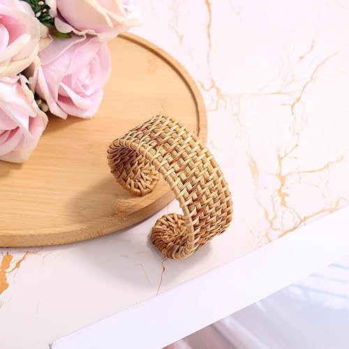 Miniatura 3 de Pulseras de ratán, pulsera tejida abierta para muñeca, joyería vintage bohemia para mujer, fiesta de playa de verano