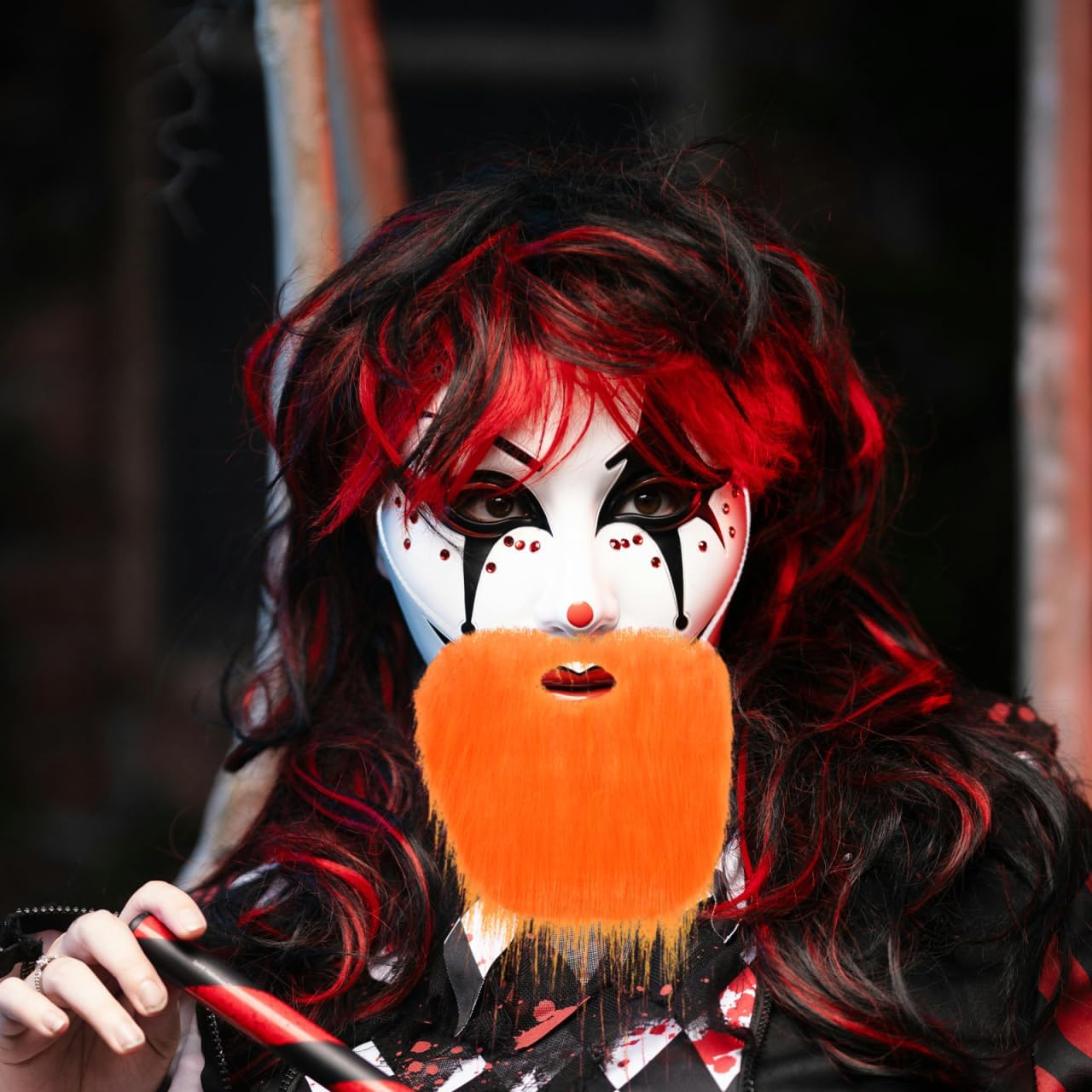 Amosfun 2pcs Fake Beard Mustache Orange Jesus Costume Beard Halloween Party Cosplay Costume Accessory with Elastic Rope Easy to Wear