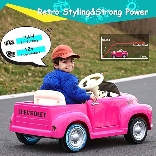 Miniatura 2 de Joywhale 12V Auto de Paseo para Niños con Licencia Chevrolet 3100 Pickup, Coche Eléctrico Motorizado a Batería, con Batería Grande de 7AH, Control