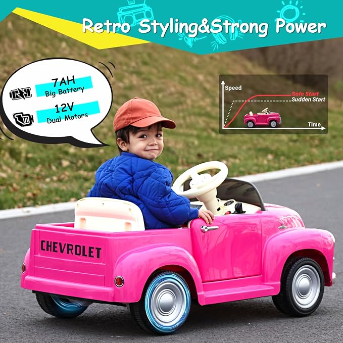 Carro eléctrico infantil 12V estilo retro Rosa miniatura 3
