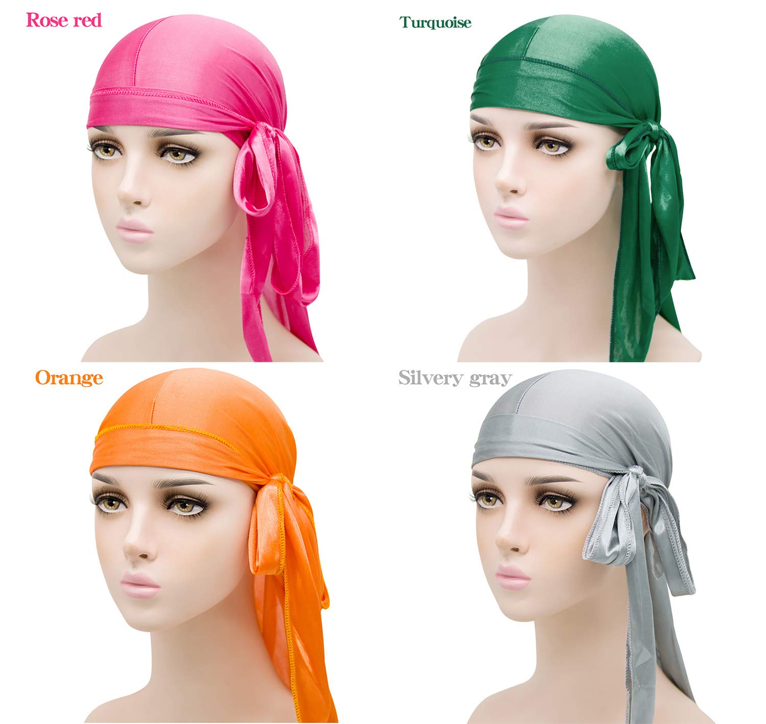 Paquete de 8 Long Tail Durag, Unisex Durag Headwraps Anchas Correas Pirata Gorra de quimio contra la pérdida de cabello Bandana Turbante para mujeres y hombres Hip-hop y decoración diaria.