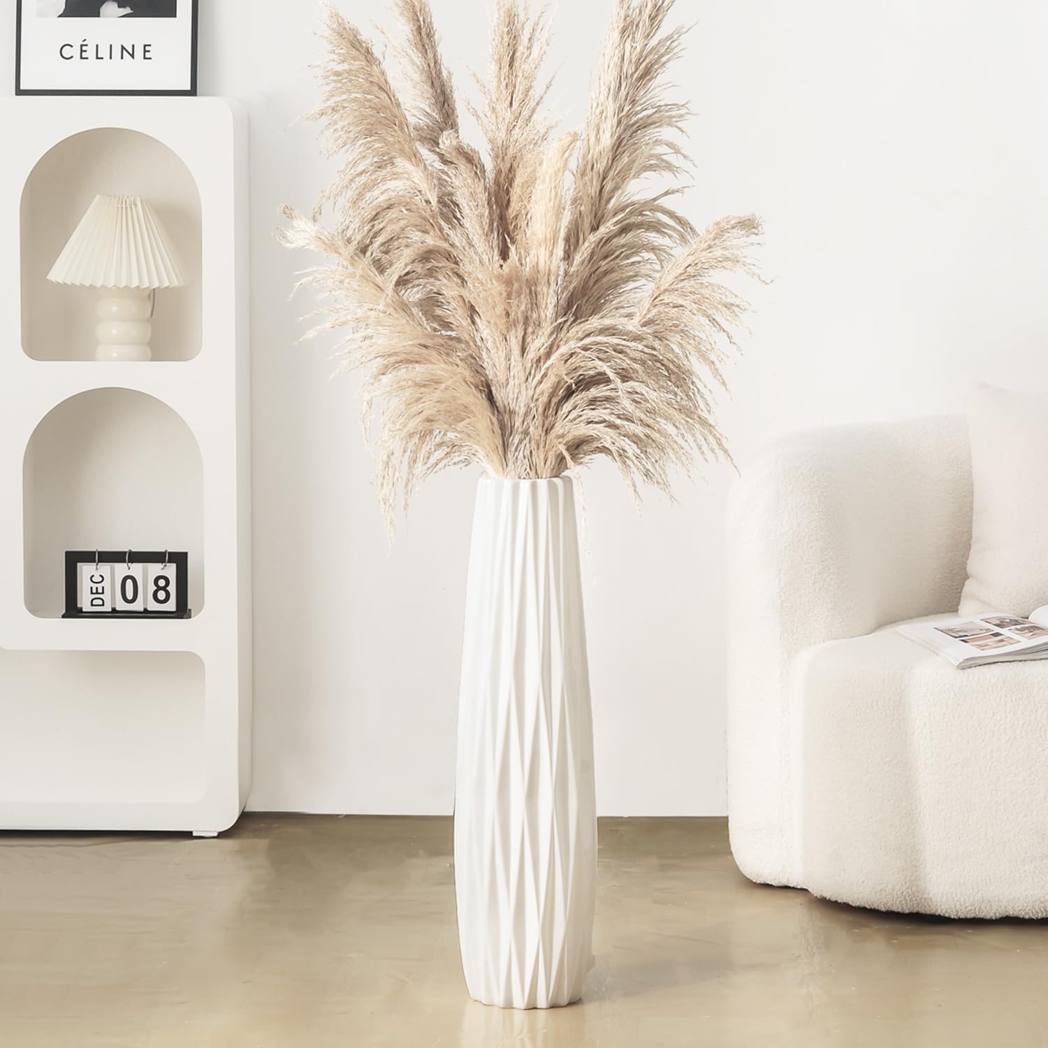 White Tall Floor Vase, 28" Ceramic Decorative Large Vases for Living Room Decor Home Office Bedroom, Modern Big Standing Flower Vase with Glossy Glaze 28 Inch Tall