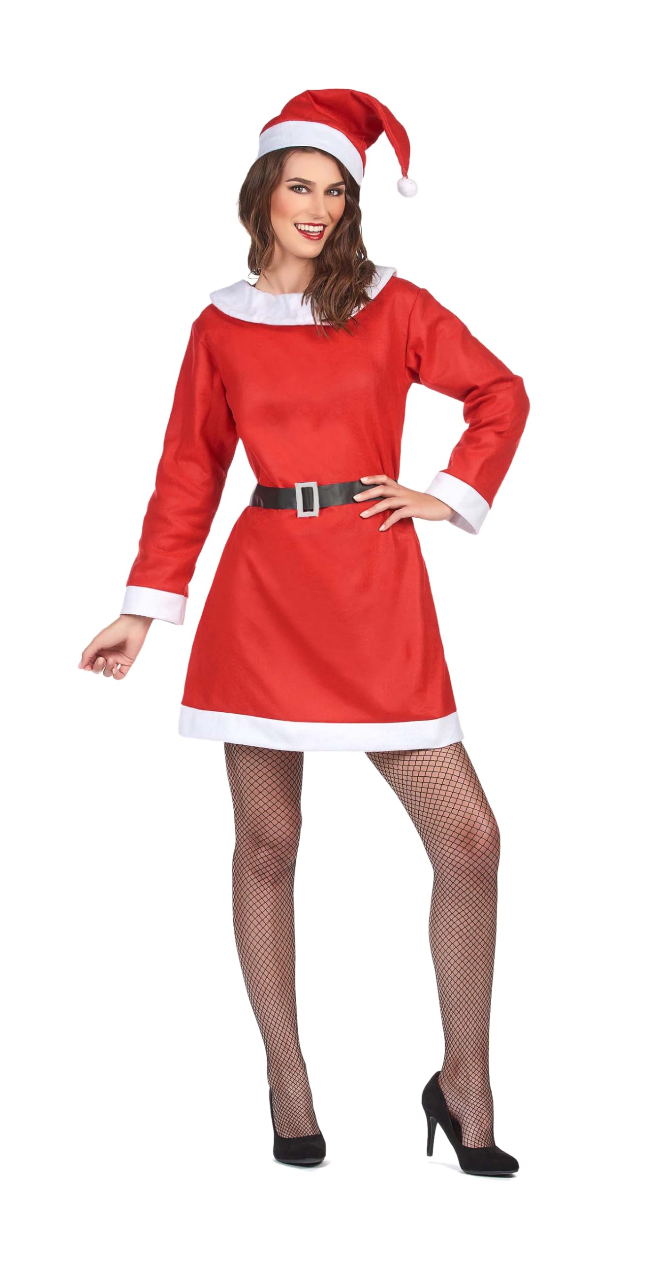 CiaoSanta Miss Christmas Fancy Dress Costume Girl Woman (One Adult), Red, White, 25015