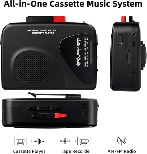 Miniatura 2 de Grabadoras de cinta para reproductor de casete, radio AMFM, reproductor de cinta portátil, grabaciones de altavoces integrados, grabación manual,
