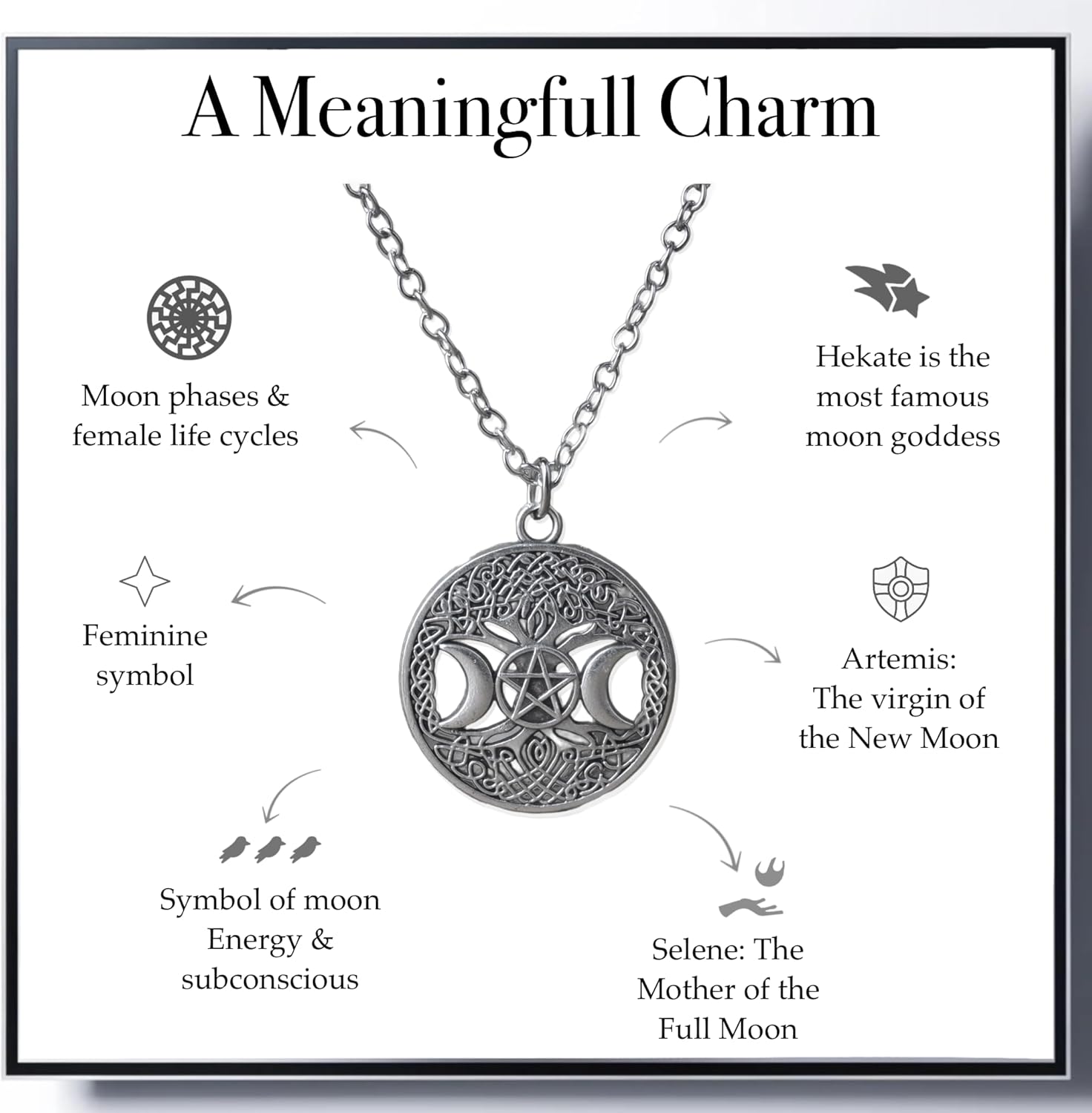 Triple Moon Goddess Hecate Symbol Necklace - Image 4