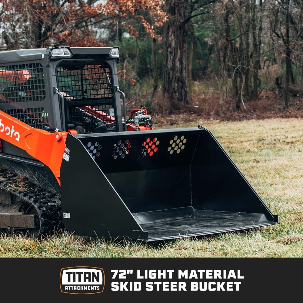Titan Attachments 72" High Capacity Skid Steer Bucket, 42 Cu Ft Struck Capacity, Universal Quick Tach, 0.5" Thick Cutting Edge, for Light Material Like Snow Or Sand
