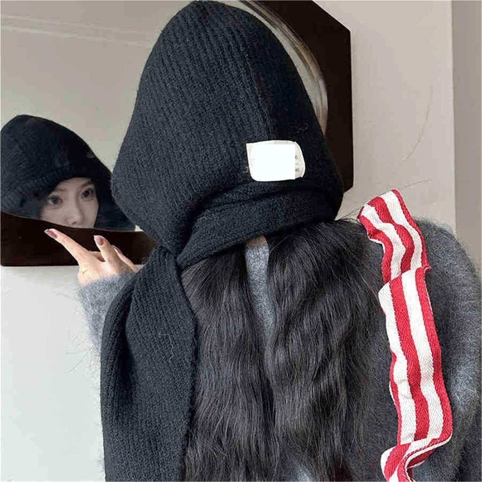 Gorro de Lana Invierno Tejido a Mano, con Cuello Falso, Estilo Chal, Capucha, Ideal for Actividades al Aire Libre. Abrigo una Pieza para Esquí Correr