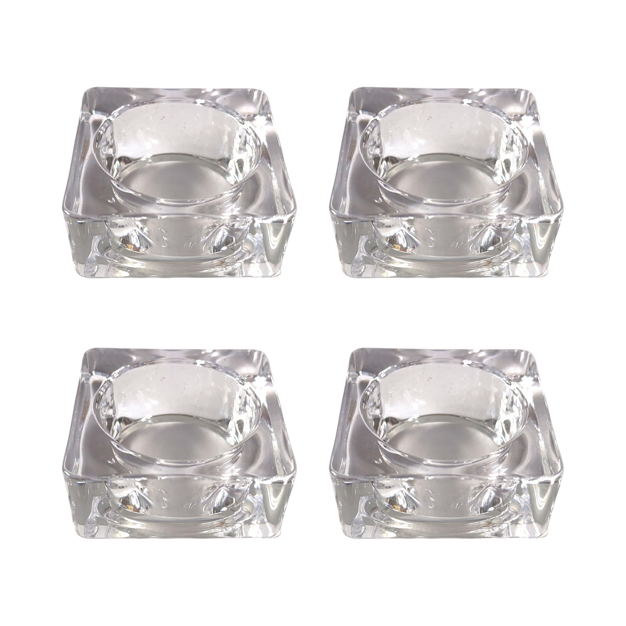 Set of 4 Clear Glass Tealight Holders, Various Shapes, Suitable for 4cm Diametre Tealights Candles (Square)