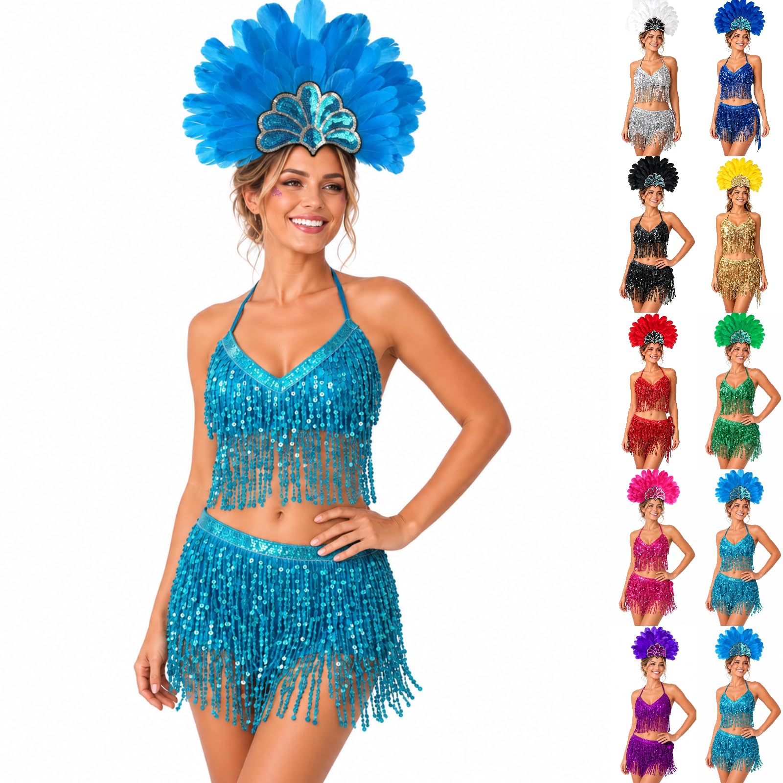 Dance Costumes Women Sparkly Sequin Belly Dance Bra Top Skirt Rave Outfit