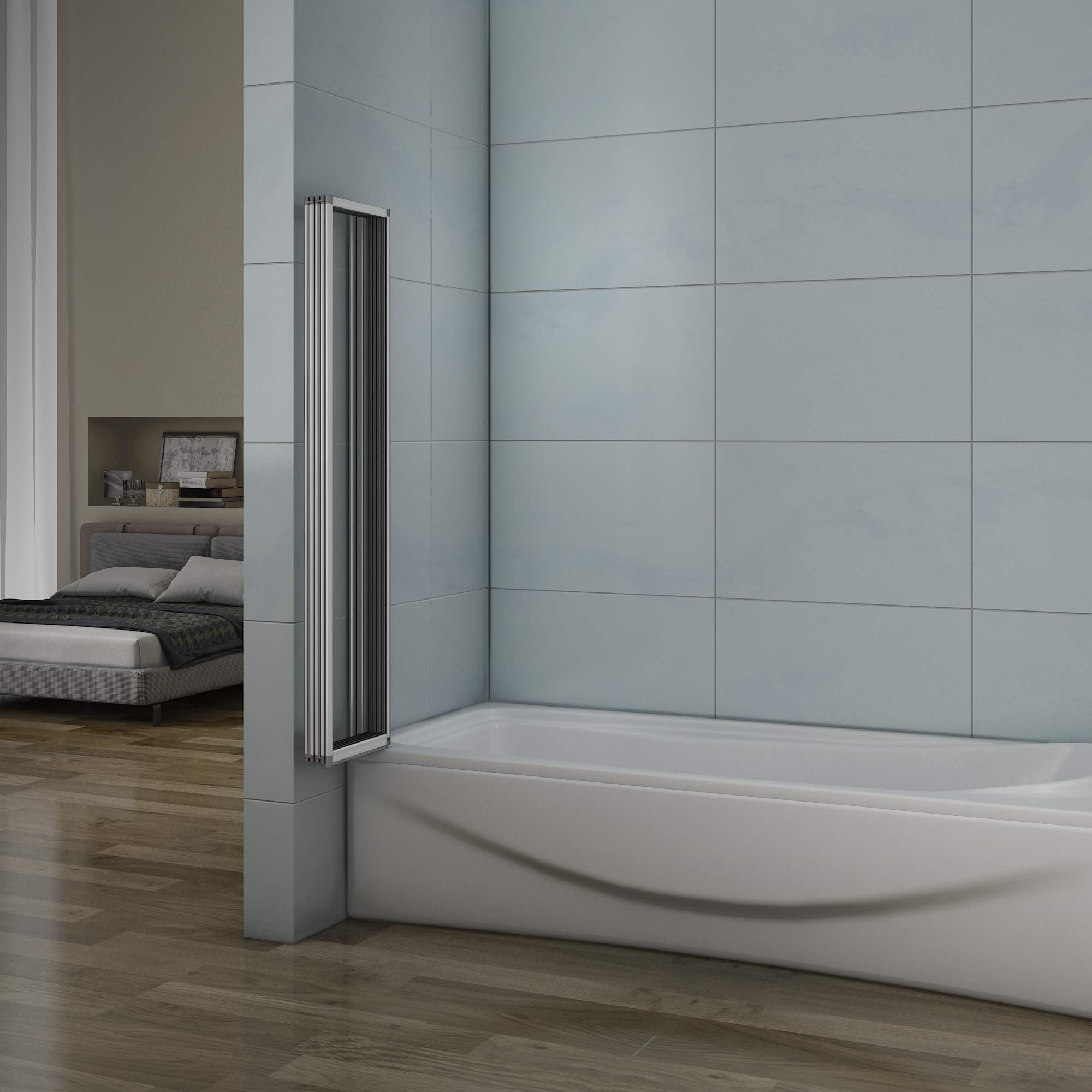 AICA 120x140cm Badewannenaufsatz Duschabtrennung 5-teilig Badewannenfaltwand Duschwand für Badewanne Faltbar ESG Sicherheitsglas