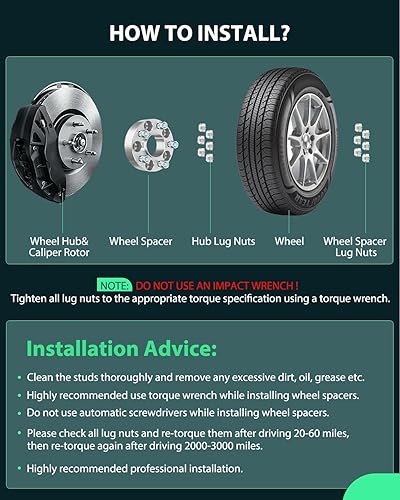 Miniatura 5 de SCITOO 2 espaciadores de rueda de 5 x 115 pulgadas de diámetro de 1.5 pulgadas, pernos de 14 x 1.5 pulgadas, espaciadores de rueda de 5 lengüetas