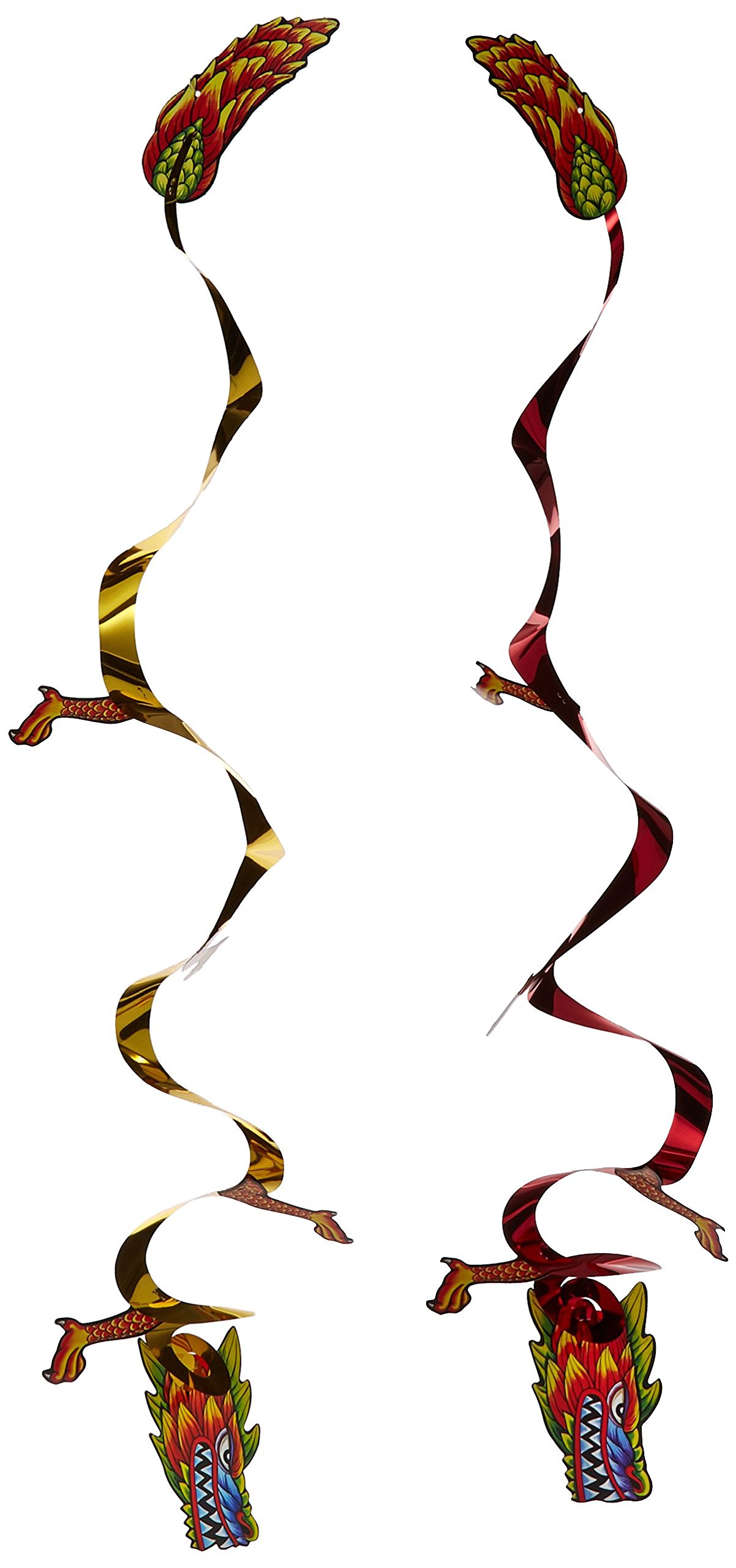 Dragon Whirls – 3 Gold-rote Drachenschlangen Für Asiatische Partys, 91cm Lang