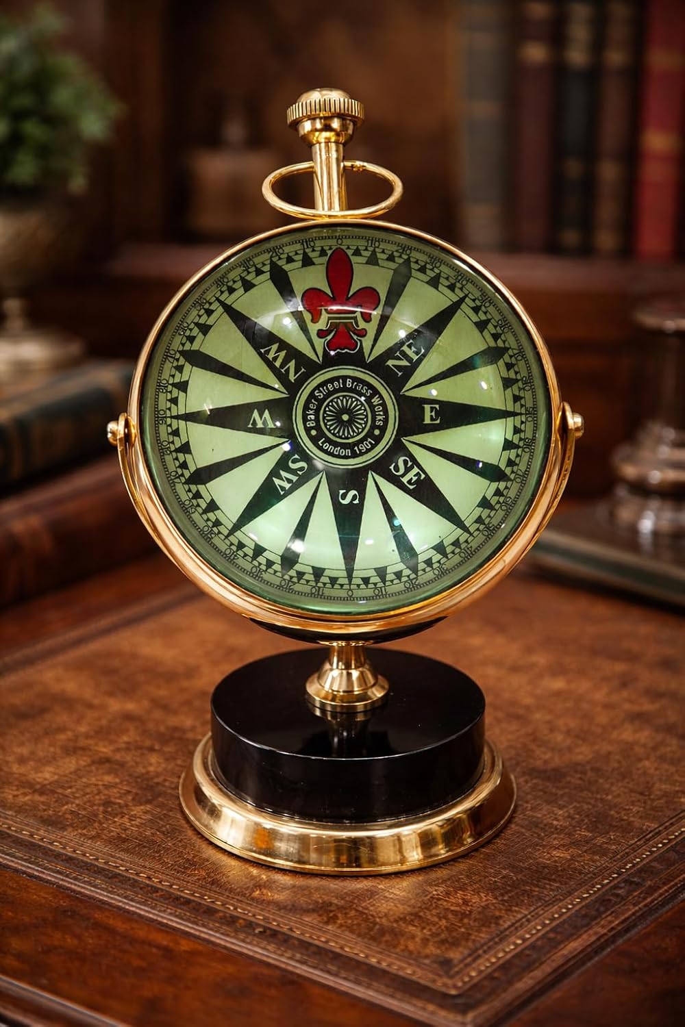 Shiny Brass Antique Desk & Shelf Clock Compass Marine Analog Clock Nautical Gifts Décor Antique Desk Clock (9” Brass)