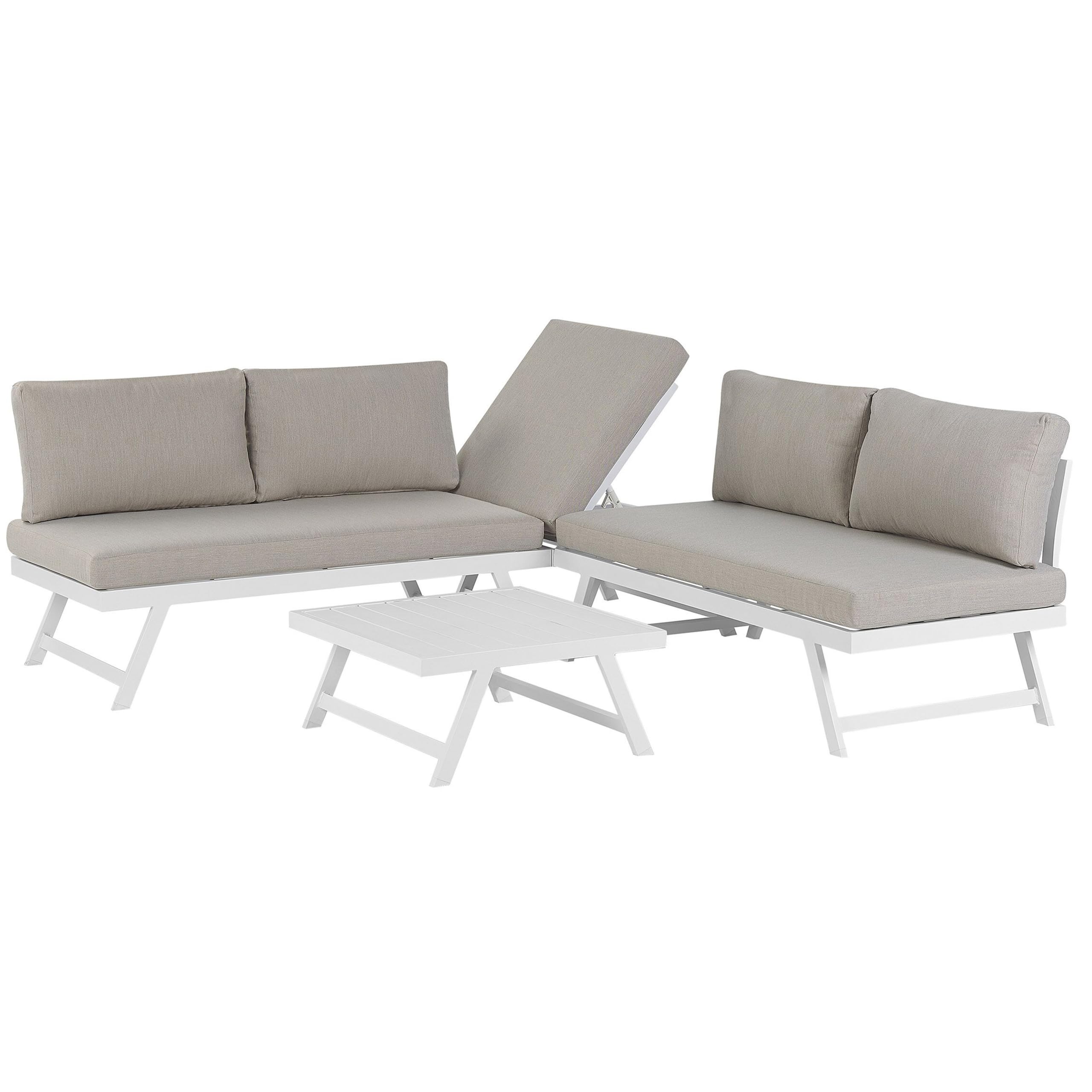 Beliani Gartenset einstellbare Rückenlehne 5-Sitzer aus Aluminium in Taupe Coccorino