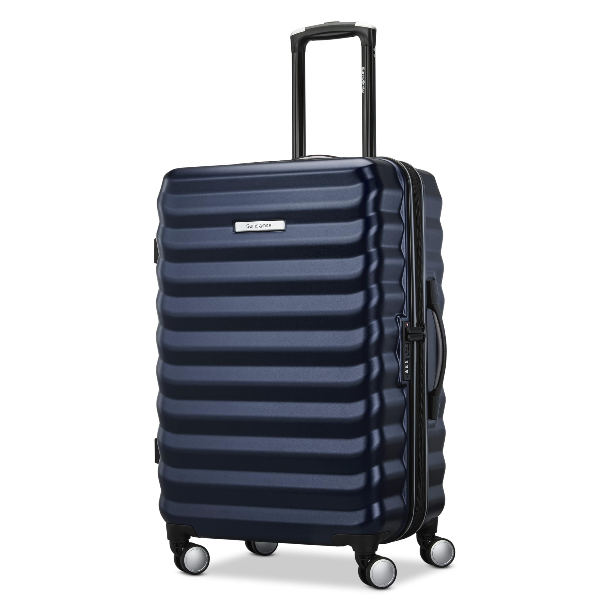 Samsonite Hard-Sided 24-Inch Lightweight Checked Medium Expandable Element Suitcase: Durable, 360° Spinner Wheels, Adjustable Telescopic Handle, TSA-Approved Lock - Navy