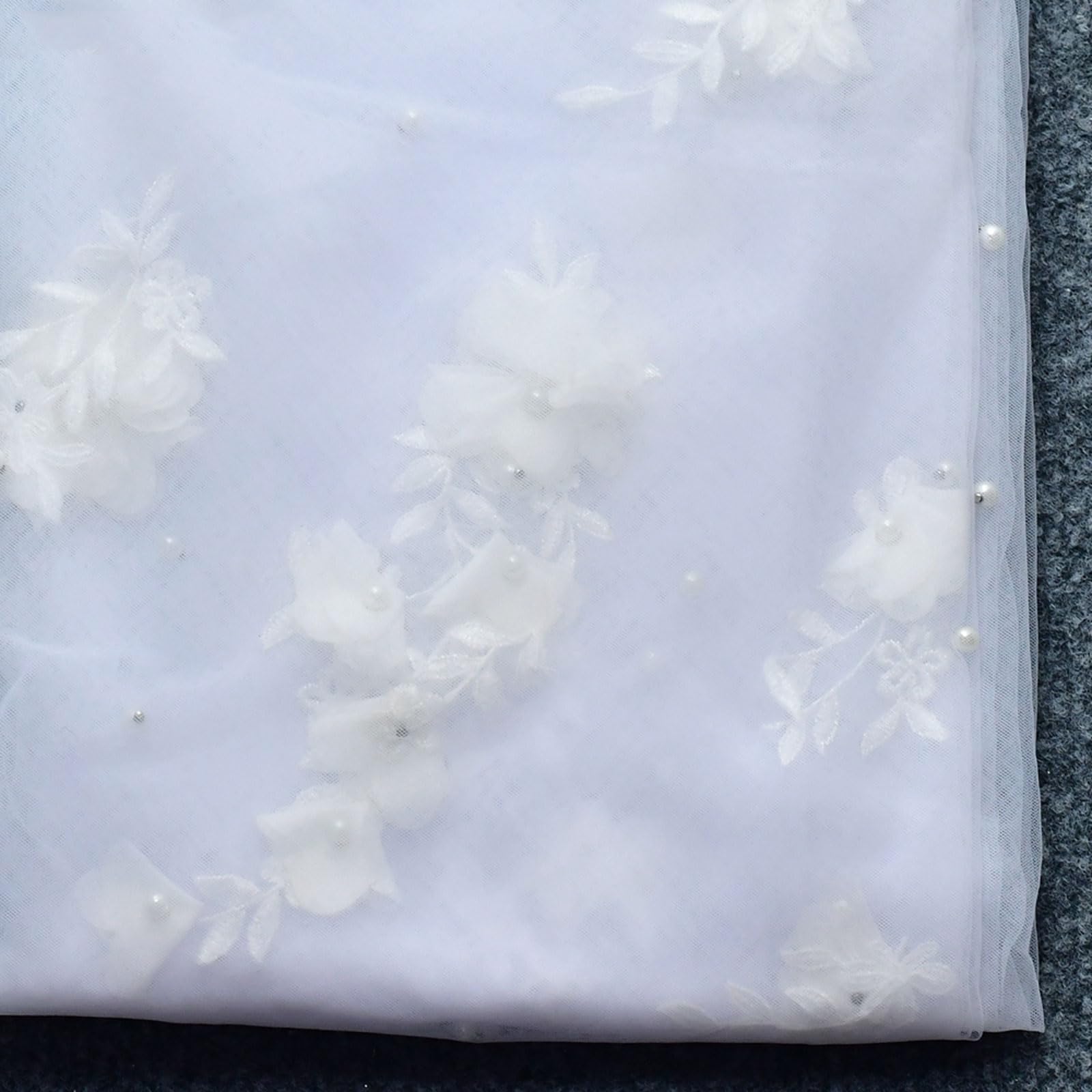 Koronkowy welon, suknia ślubna panny młodej, welon Welon ślubny 3D Flowers z perłami Welony ślubne Luksusowy welon ślubny Długi stylowy grzebień do włosów dla panny młodej(200cm)