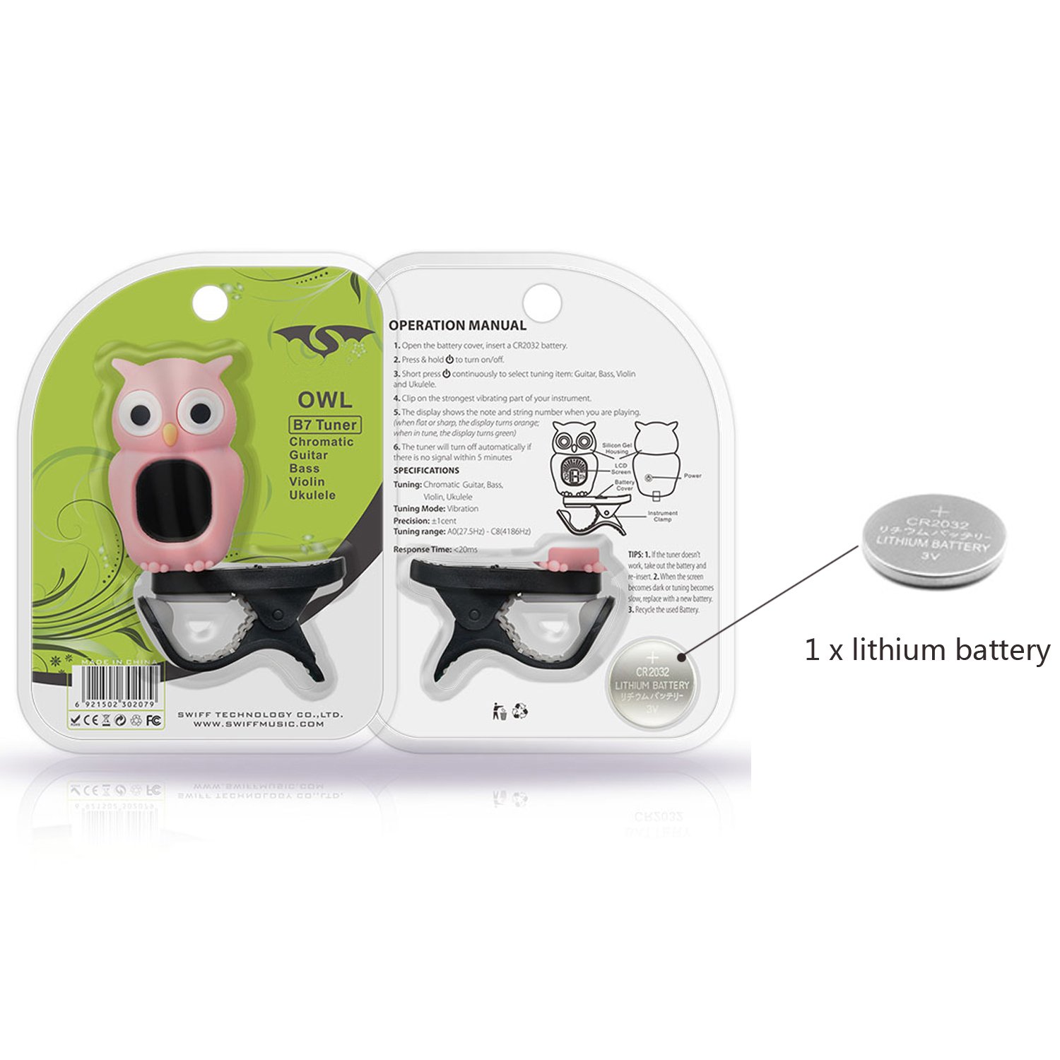 OWL Rinastore clipon accordatore per chitarra basso ukulele e violino