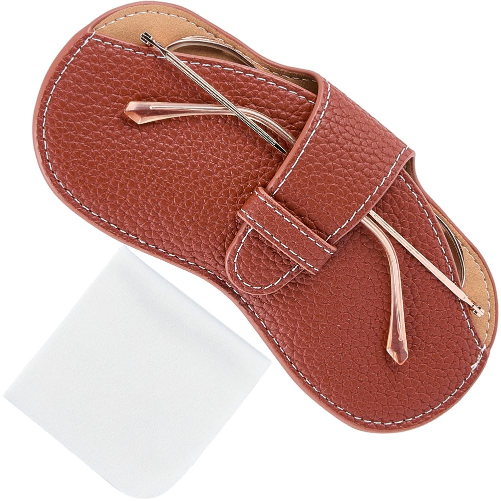 CREATCABIN PU Leather Spectacle Case Slim Glasses Case Sunglasses Cases Bag Portable Eyeglasses Holder Pouch Cover Lightweight with Soft Cleaning Cloth Gift for Women Men 6.9x3.4 Inch Brown