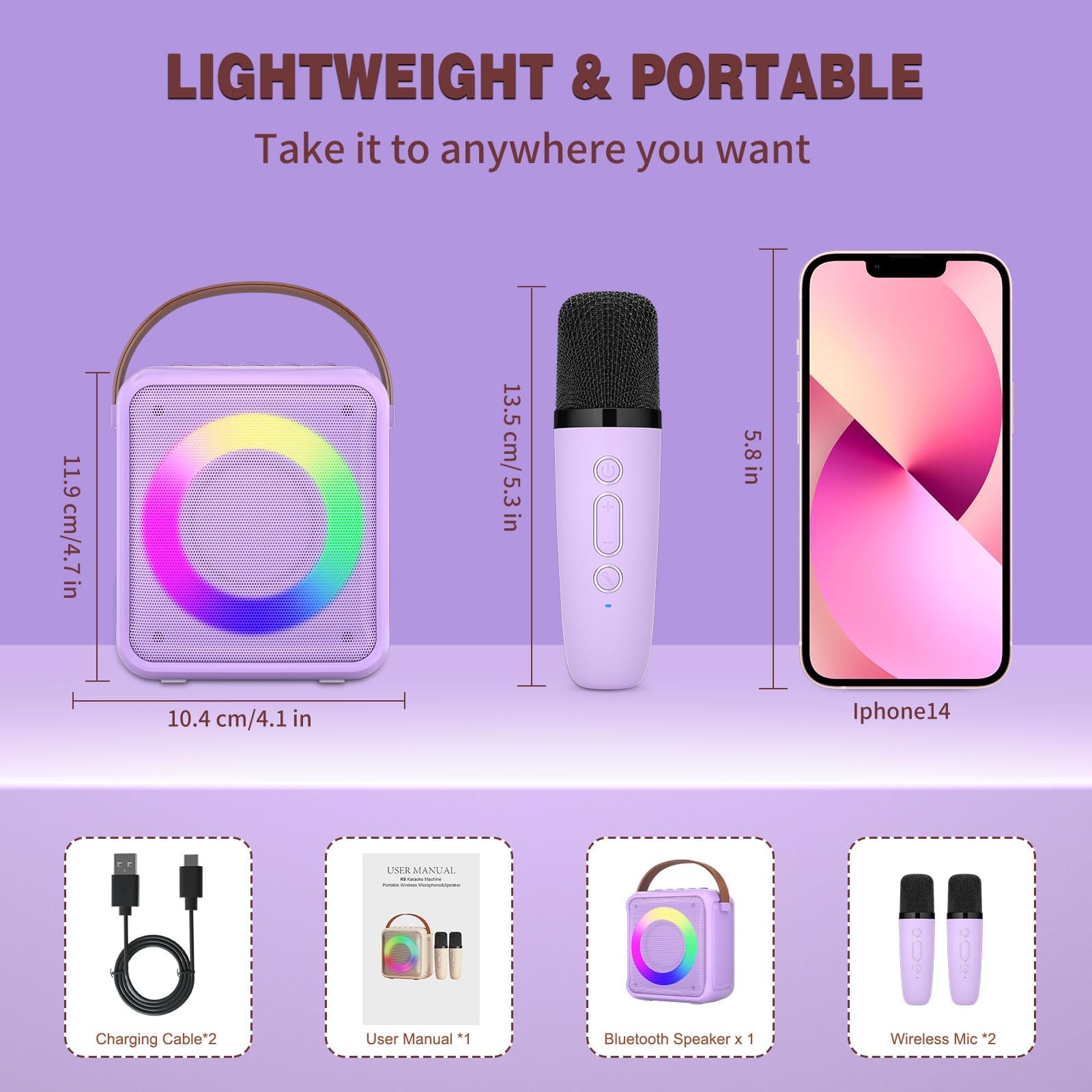 Ankuka Giocattoli per Karaoke per Bambini e Adulti, con 2 microfoni, Macchina per Karaoke Portatile con Luce LED ed Effetti Che cambiano la Voce, Regali per Bambini dai 3 ai 18 Anni, per Bambini,