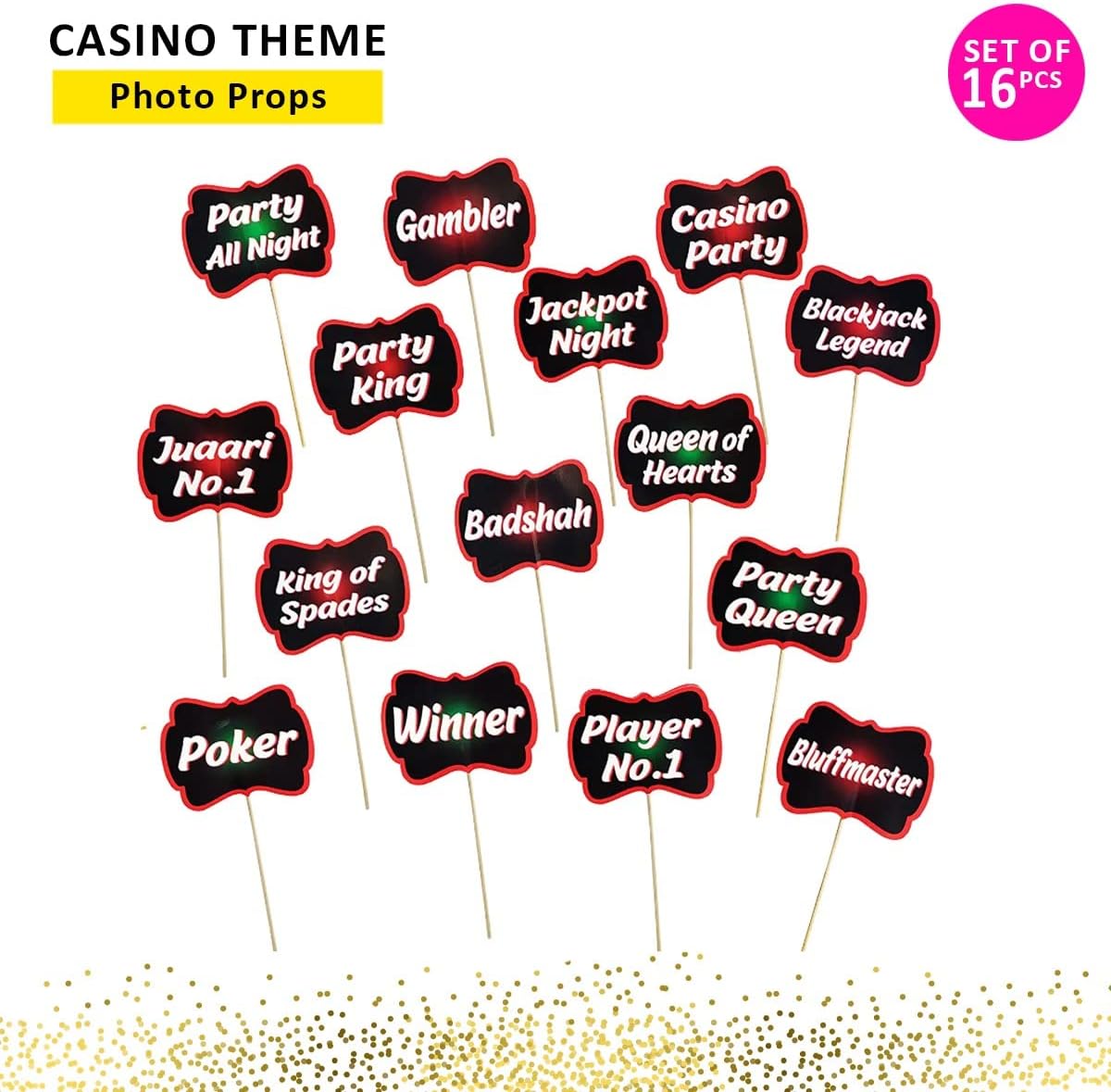 Casino Photo Booth Props - Casino Theme Party Decorations, Multicolor by Indian Collectible