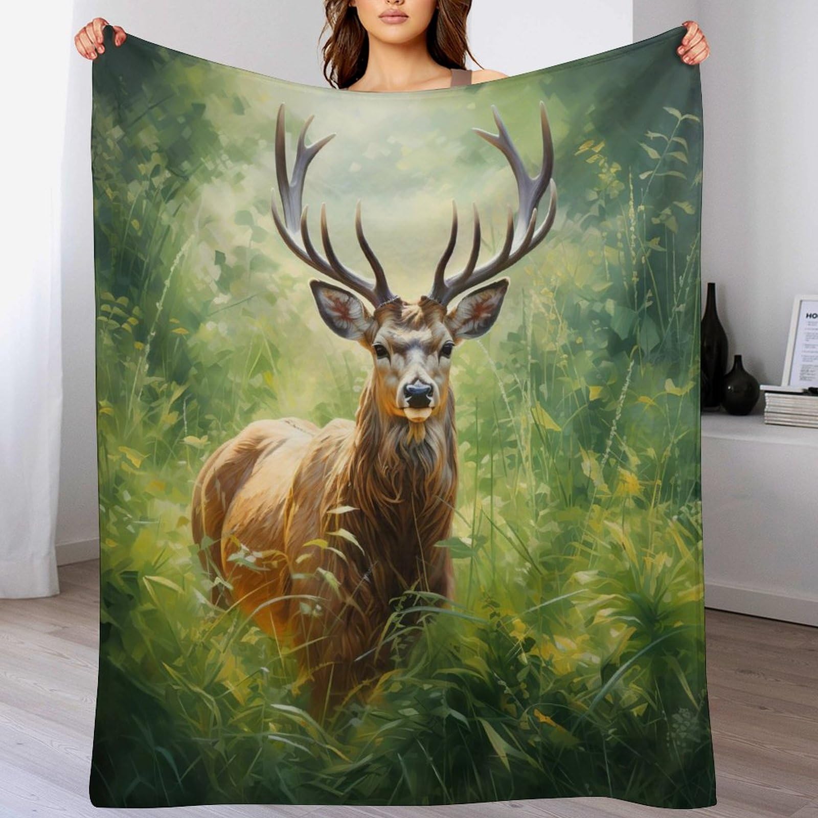 Plaid polaire cerf 3D couverture légère flannel anti-froid grand couvre-lit canapé