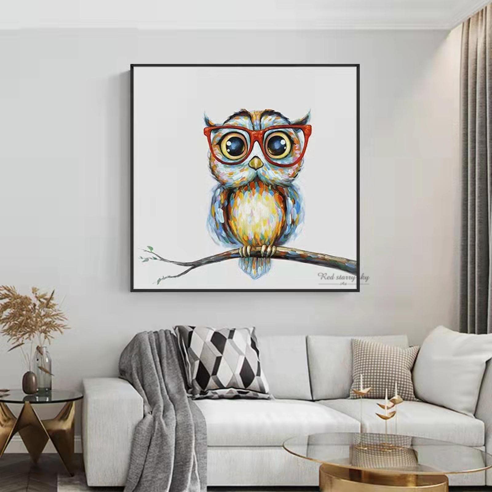 キャンバス油絵シー様専用横顔もかわいい福を呼ぶふくろうおもしろ現代