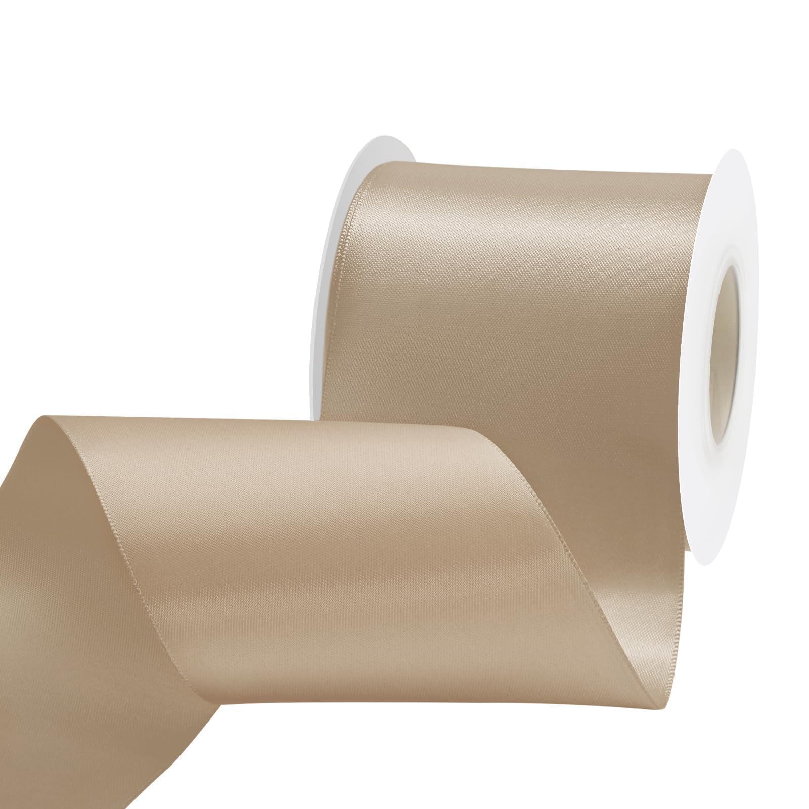 Tan Satin Ribbon 3 inch X 15 Yards Polyester Ribbon for Gift Wrapping Very Suitable for Weddings Party Hair Bow Invitation Decorations and More