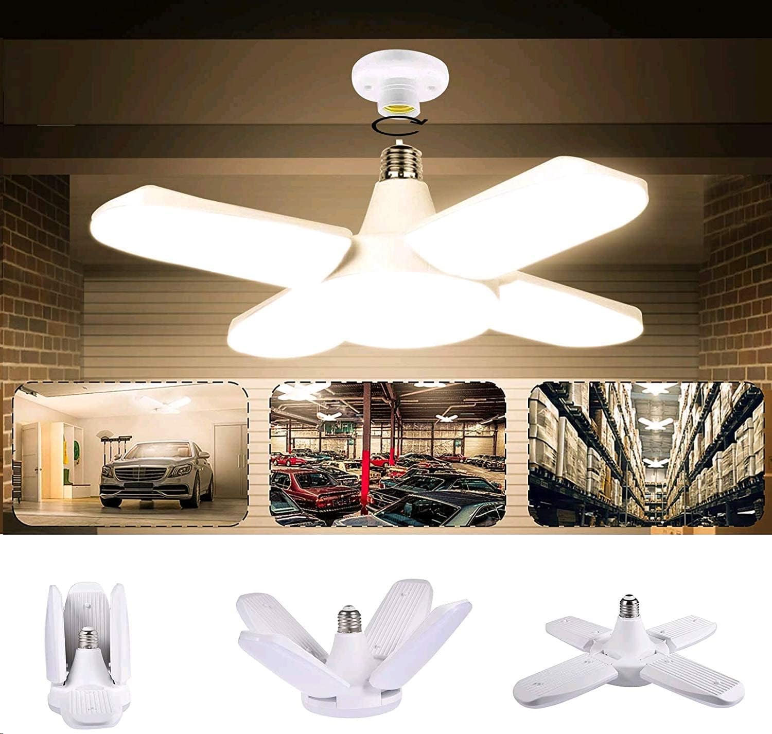 WZTO LED Garage Light, 80w 8000lm LED Ceiling Lights E27 / E26 LED Bulb Shop Garage Lighting Super Bright Light Bulbs Basement Lights for Garage Warehouse Workshop Lighting (3000K Warm White)