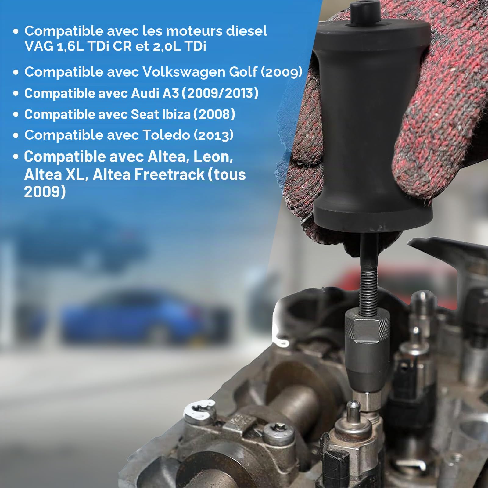 efuturetime 6pcs Extracteur d'injecteur Diesel Outil Compatible avec Audi VW VAG 1.6 2.0 TDi Moteur Remplace T10402 T10415 avec Marteau Coulissant et 5 Adaptateurs