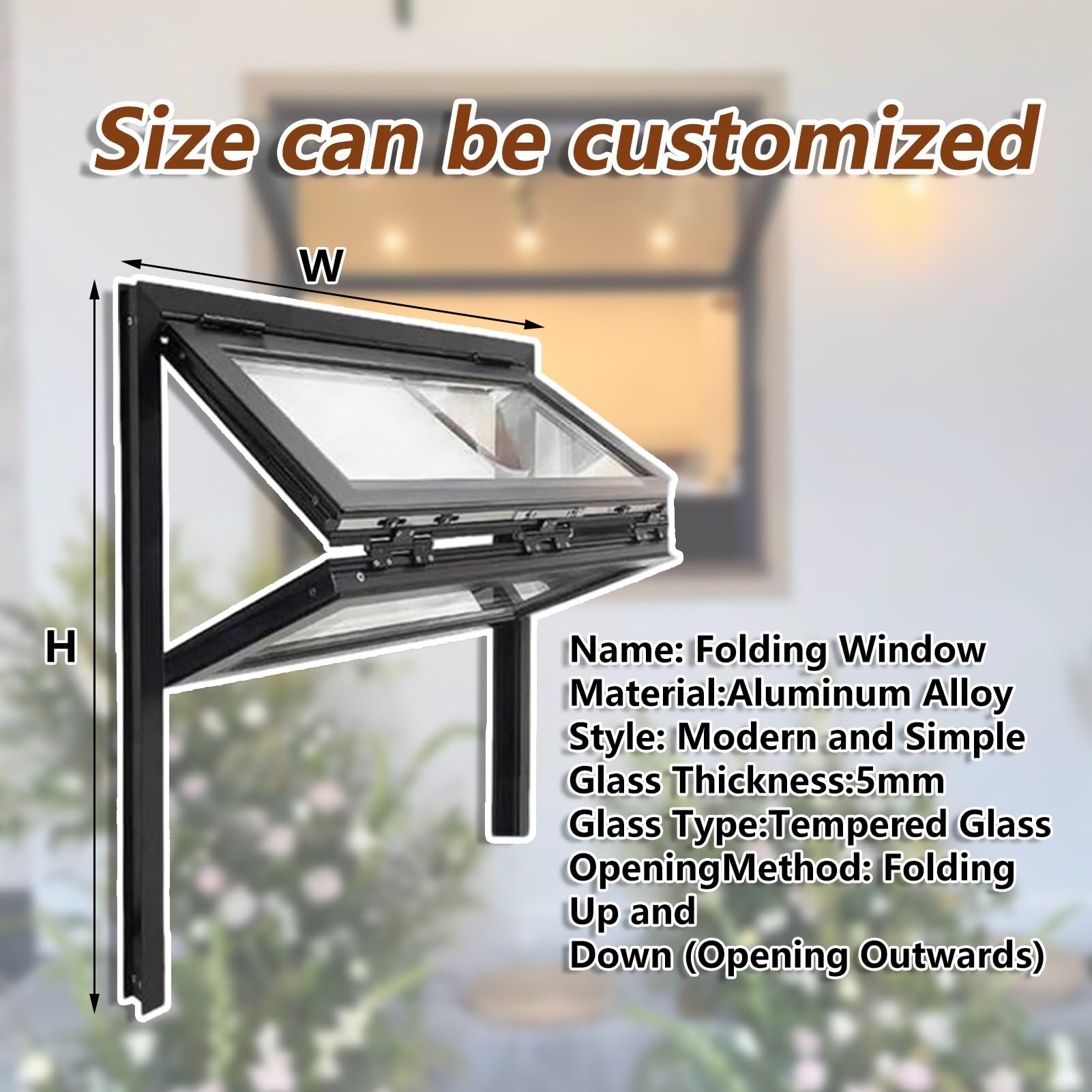 Fenêtre pliable pour Food Truck, kiosque en aluminium avec montage à fil, restaurant avec service coulissant personnalisable et cuisines mobiles (L x H 71,1 x 71,1 cm)