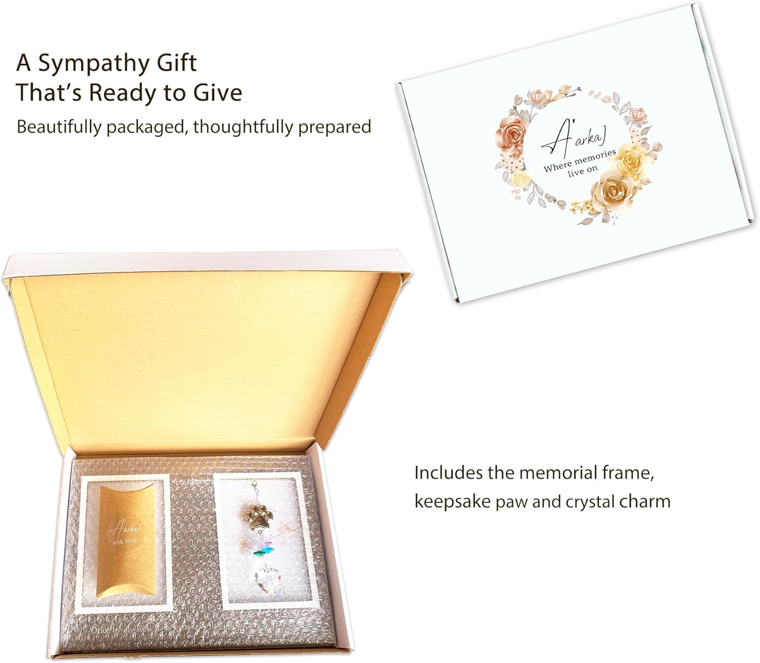 A’arkaJ Dog Memorial Gift, Pet Memorial Picture Frame with K9 Crystal Heart Charm, Double 4×6 Photo Frame for Dog or Cat Loss, Pet Loss Sympathy Gift