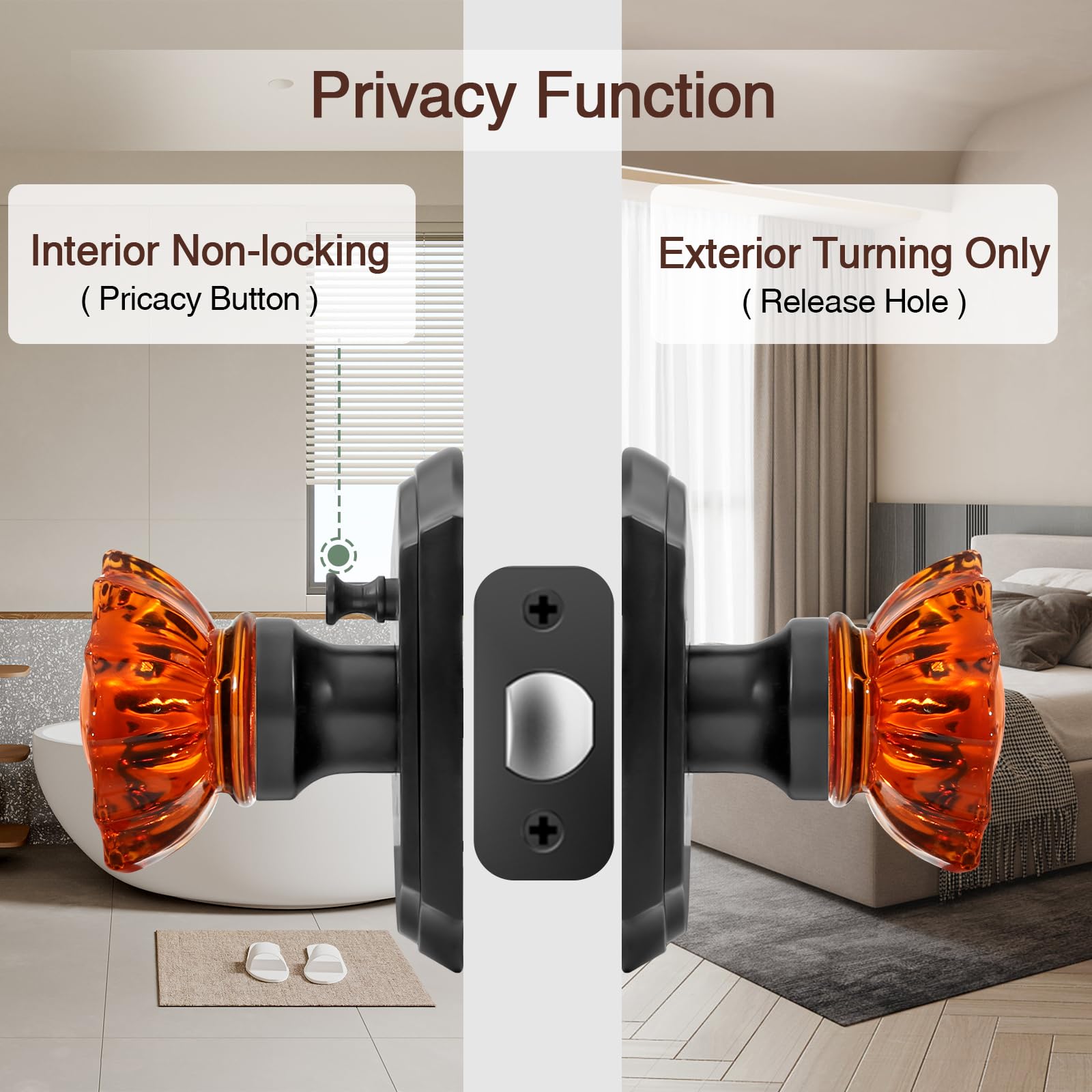 Crystal Rose Door Knobs - Black & Brown with Lock -3