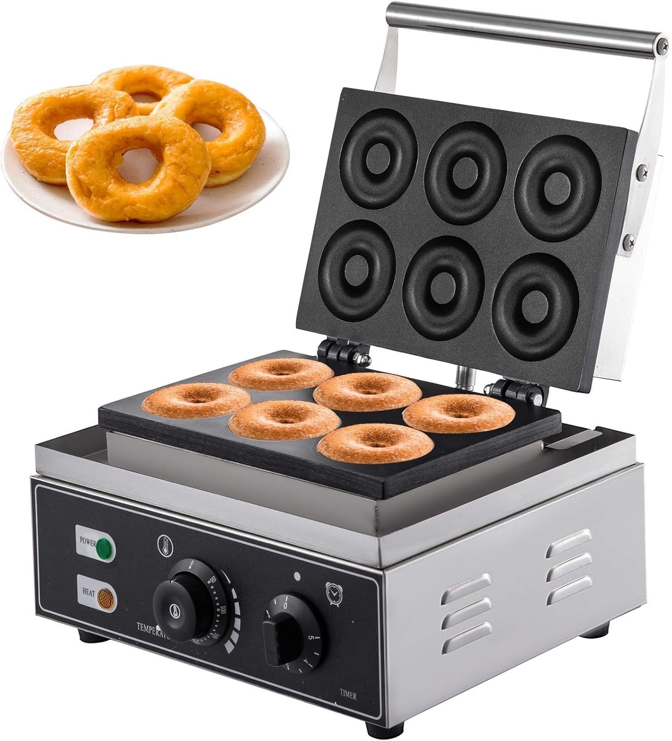 JKJZSALJ Donut Maker Machine, Electric Doughnut Maker With 6 Holes, Non-Stick, 1550W Double-Sided Heating - Perfect For Bakery, Dessert & Coffee Shop Use