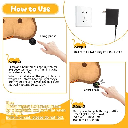 Miniatura 6 de Almohadilla térmica para gatos de interior, gatos, perros, mascotas, tapete térmico eléctrico extra grande, cama con funda extraíble, color marrón,