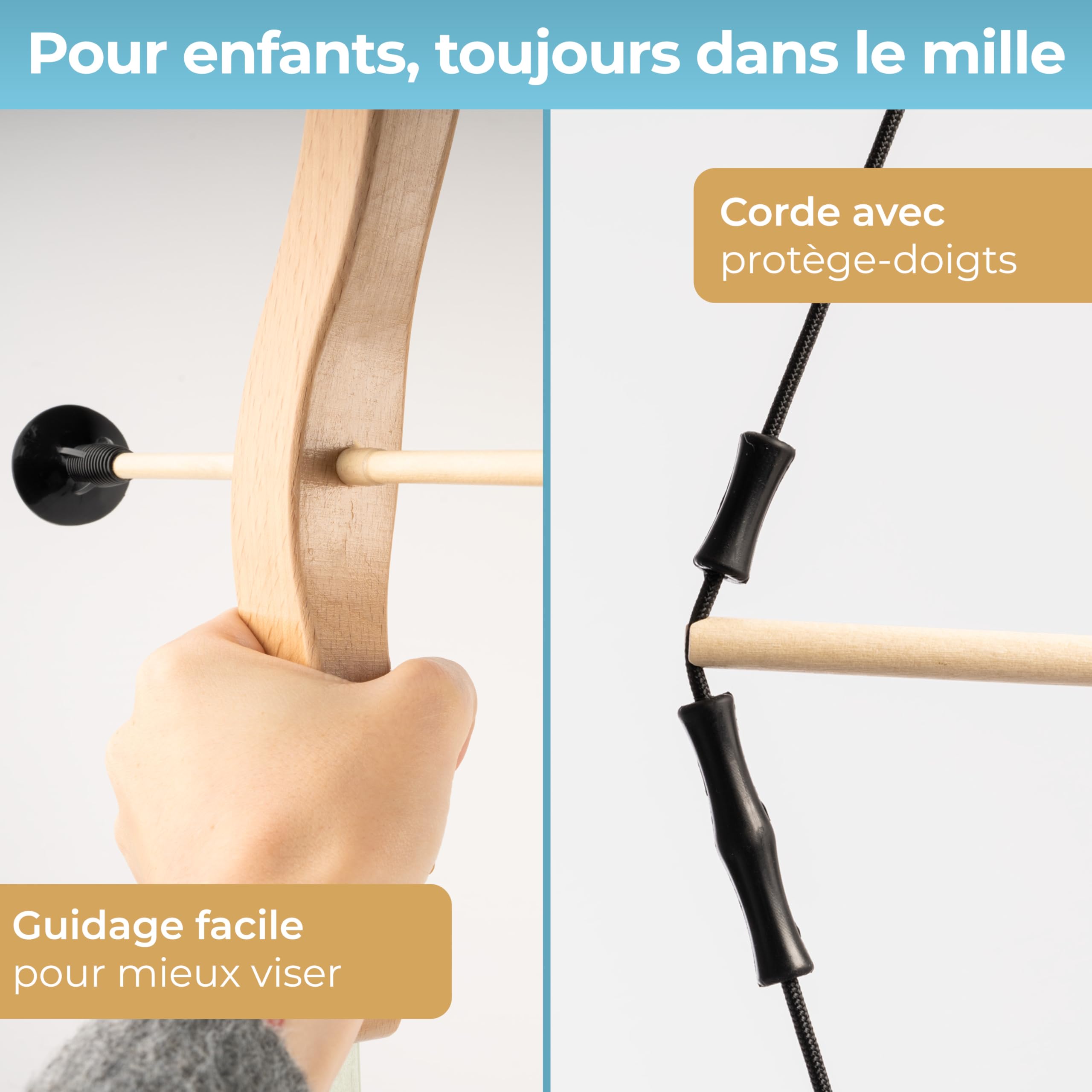 BOWRILLA® Arc et Flèches Enfant en Bois - Jouet Enfant dès 5 Ans avec 10 Flèches, Carquois, 3 Cibles et Sac