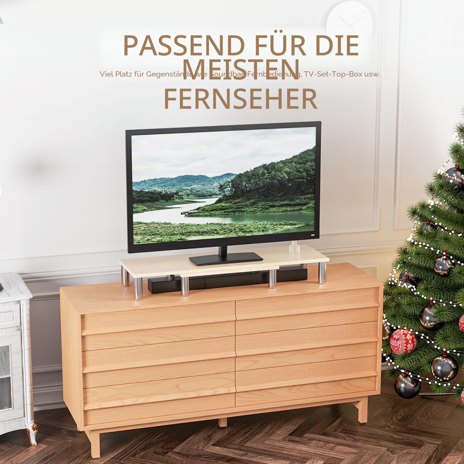 AX Waber Dual Monitor Riser - Einstellbare Länge & Winkel, Holzständer für 2 Monitore mit Stauraum