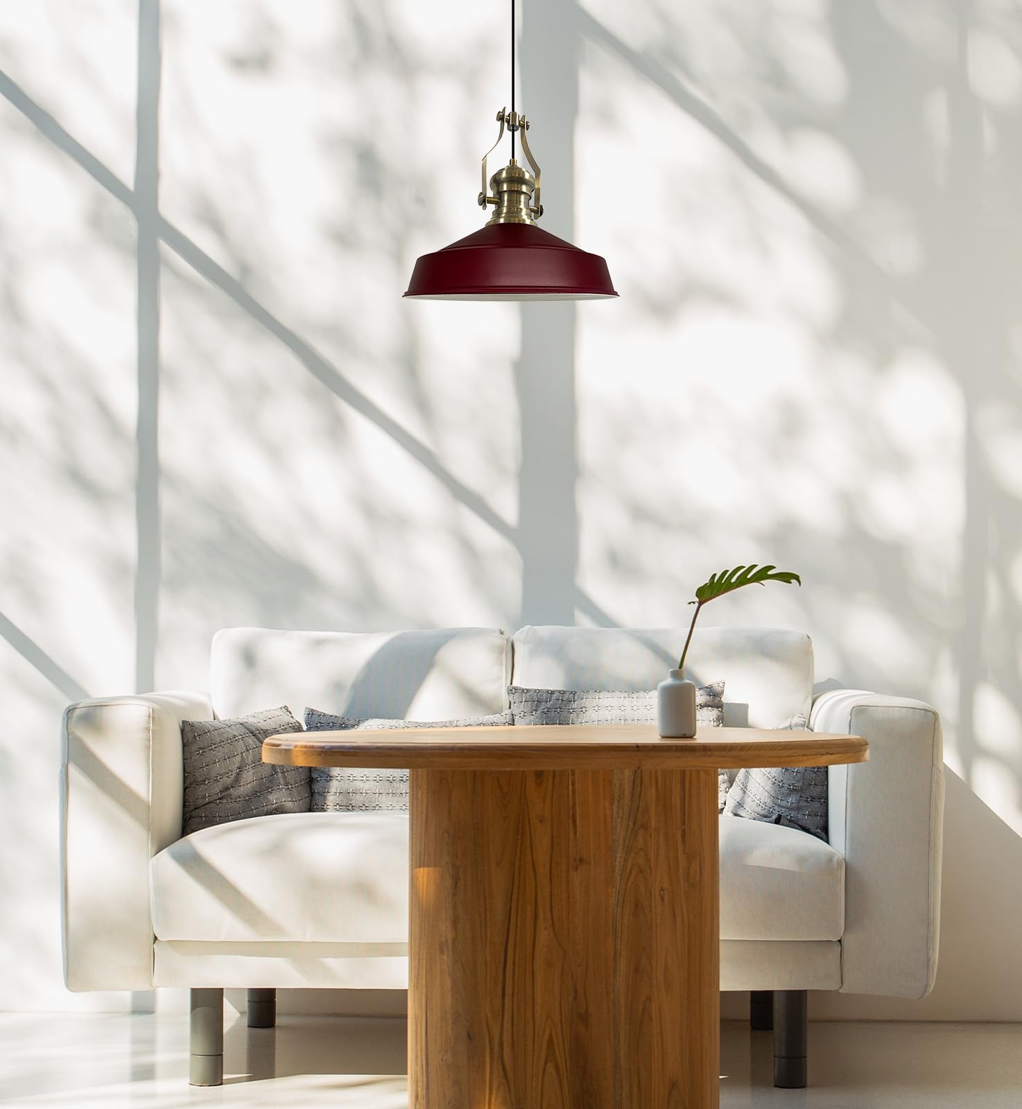 Lampadario A Sospensione Vintage Industriale - Diametro 40 Cm, Altezza Regolabile, Colore Bordeaux, Per Cucina E Soggiorno