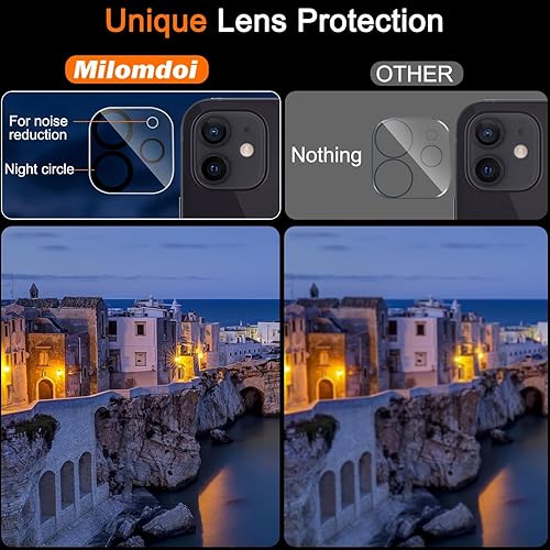 Miniatura 7 de Milomdoi Paquete de 3 protectores de pantalla para Apple iPhone 12 con 3 protectores de lente de cámara de vidrio templado, accesorios Ultra 9H,