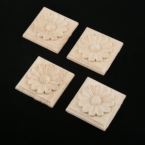 Miniatura 6 de MUXSAM Apliques tallados de madera, paquete de 4 calcomanías cuadradas de madera maciza sin pintar, para gabinetes, aparadores, espejos, paredes,