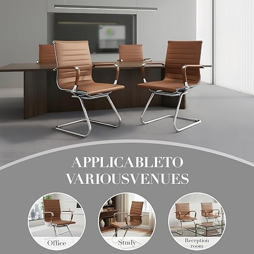 Miniatura 8 de CIMOTA Sillas de cuero para sala de espera, sillas de recepción con respaldo medio y base de trineo para reuniónpacientesala de conferencias, juego