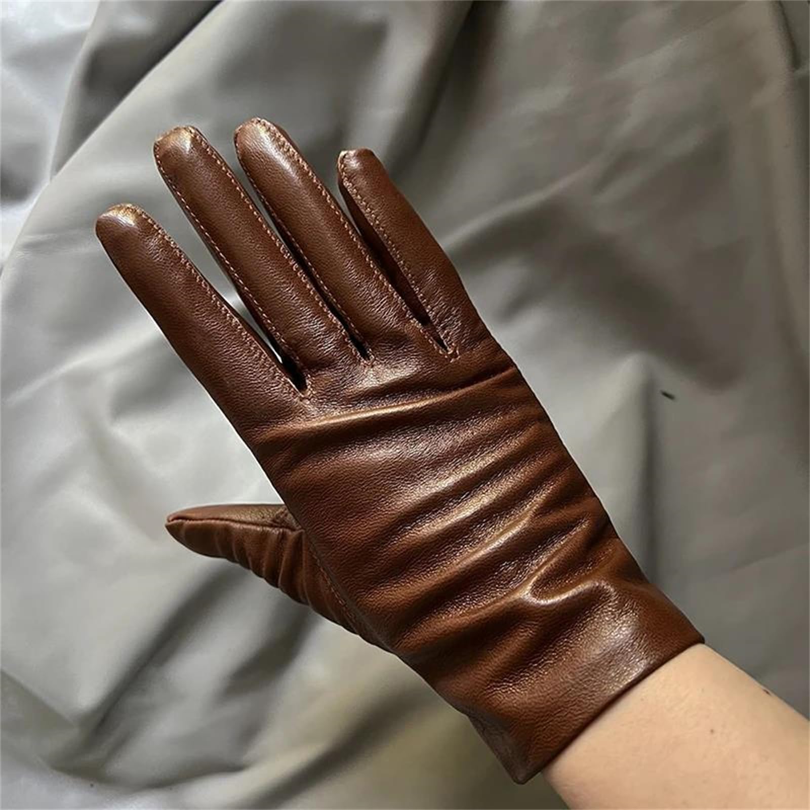 Guantes unisex de piel de oveja auténtica con forro polar para pantalla táctil, cálidos, térmicos, resistentes al viento, guantes de conducción