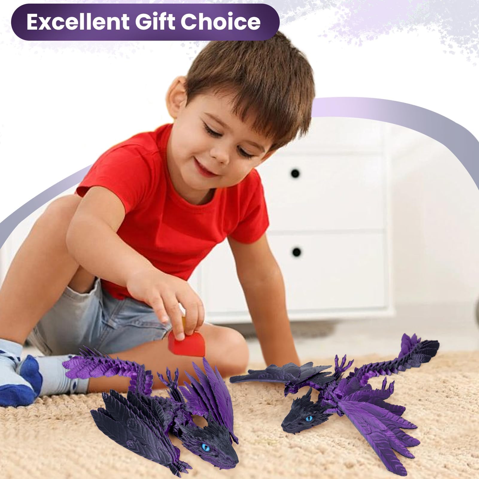 3D Printed Dragon with Wings, 2025 New Mythical Pieces Dragons, Limited Edition, 11.5 In Feathered Wyvern Dragons Fidget Toy - Image 4