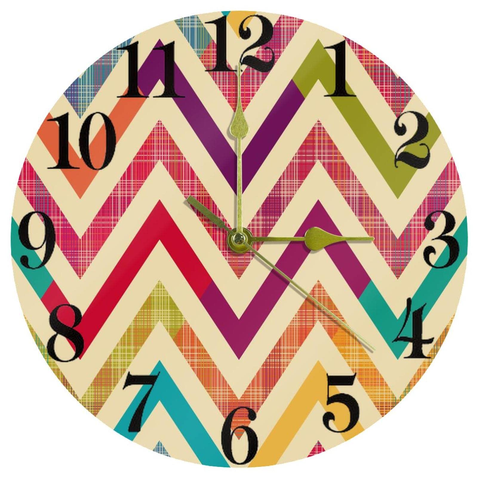 Horloge murale pour cuisine et salon ronde 25cm à rayures colorées