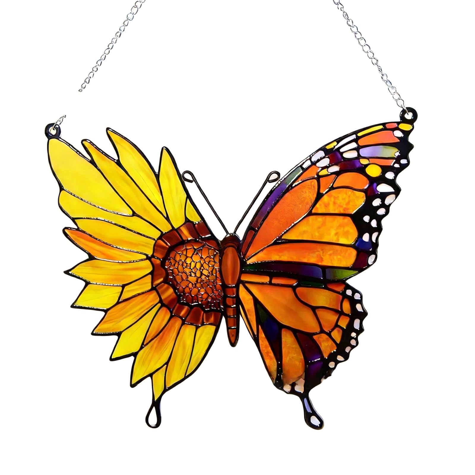 Stained Glass Window Hangings Colorful Butterfly Suncatchers Decors for Home Garden Yard Ornament Housewarmings Gift Butterfly Sunflowers Sun Catchers
